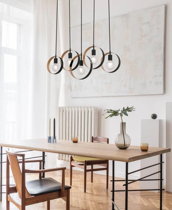 Olympus Five-Light Indoor Chandelier, Matte Black Finish with Textured Gold Accents - Image 3
