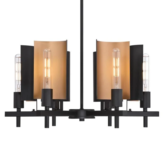 Sirino Six-Light Indoor Chandelier, Matte Black Finish with Metallic Bronze Accents - Image 6