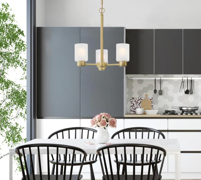 Sylvestre Three-Light Indoor Chandelier, Champagne Brass Finish - Image 4