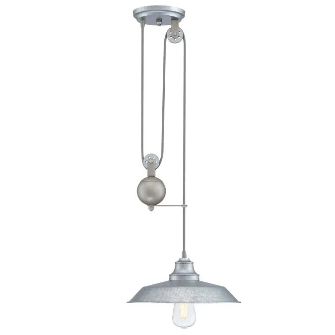 Iron Hill One-Light Indoor Pulley Pendant, Galvanized Steel Finish - Image 9