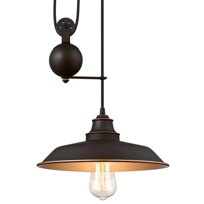 Iron Hill One-Light Indoor Pulley Pendant, Oil Rubbed Bronze Finish with Highlights - Image 4