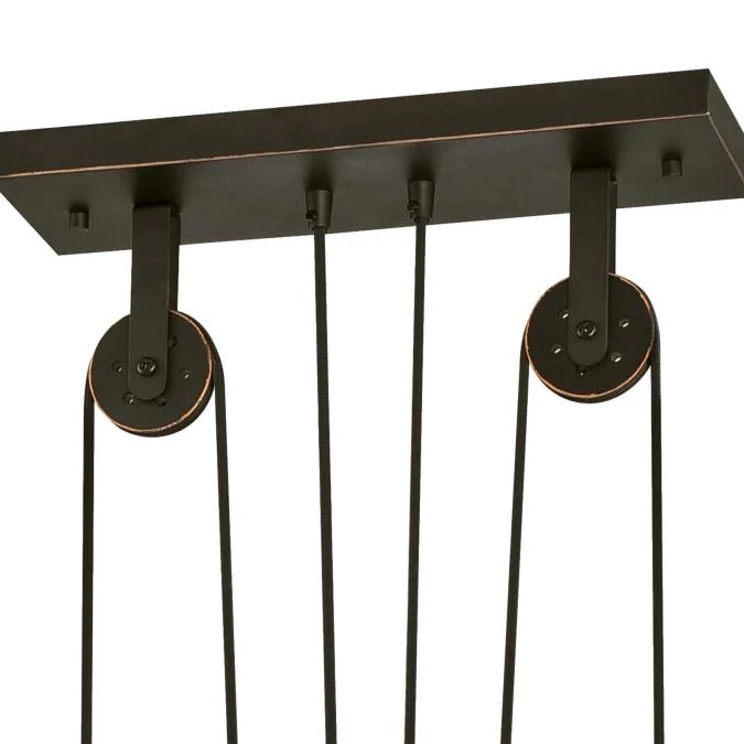 Iron Hill Three-Light Indoor Island Pulley Pendant, Oil Rubbed Bronze Finish with Highlights - Image 2