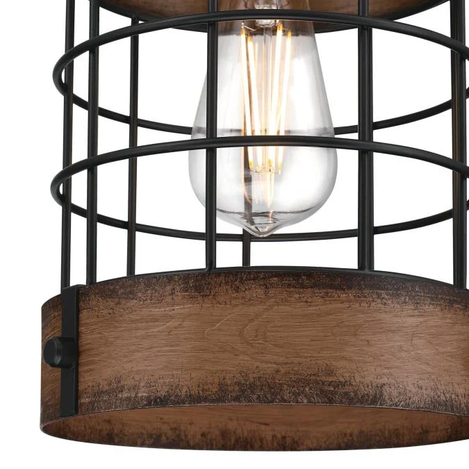 Langston One-Light Indoor Pendant, Matte Black Finish with Barnwood Accents - Image 6