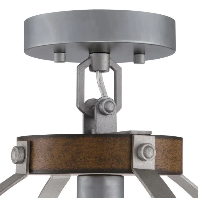 Oak Lane One-Light Indoor Pendant/Semi-Flush Mount Ceiling Fixture, Barnwood Finish with Galvanized Steel Accents - Image 5