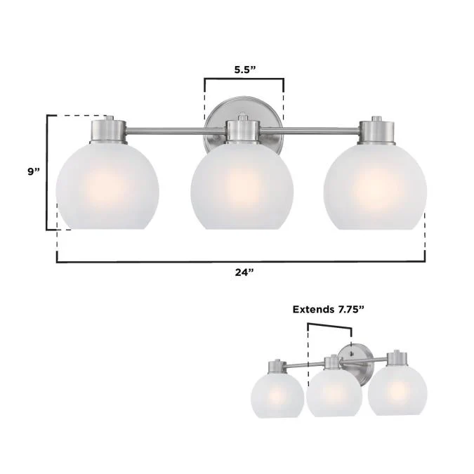 Dorney Three-Light Wall Fixture, Brushed Nickel Finish - Image 2