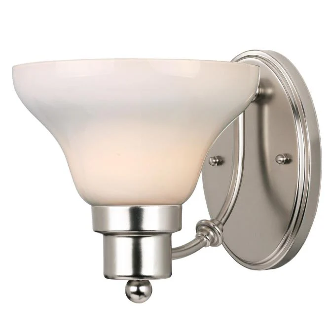 Swanstone One-Light Interior Wall Fixture, Satin Nickel Finish with White Opal Glass