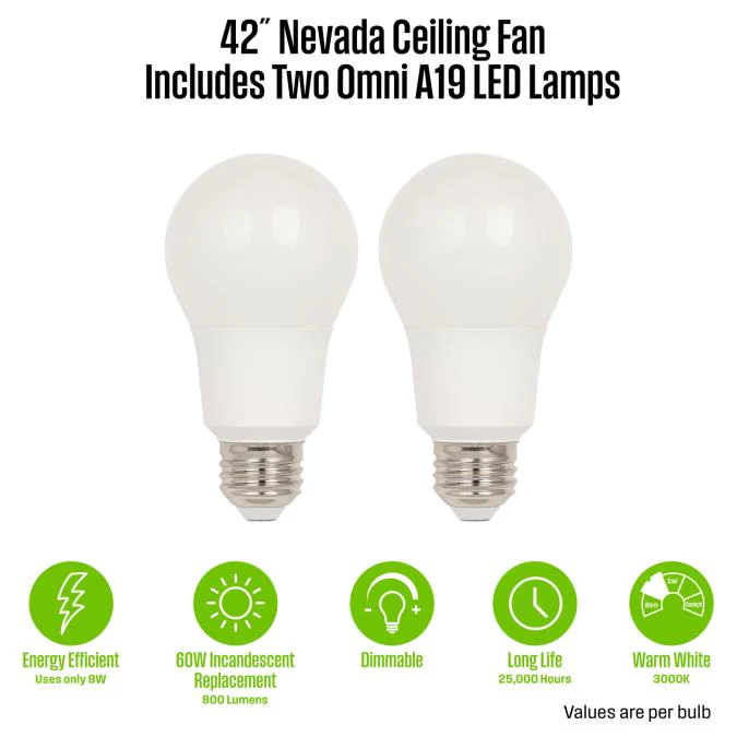 Nevada 42-Inch Indoor/Outdoor Ceiling Fan with Dimmable LED Light Fixture, Iron Finish - Image 14