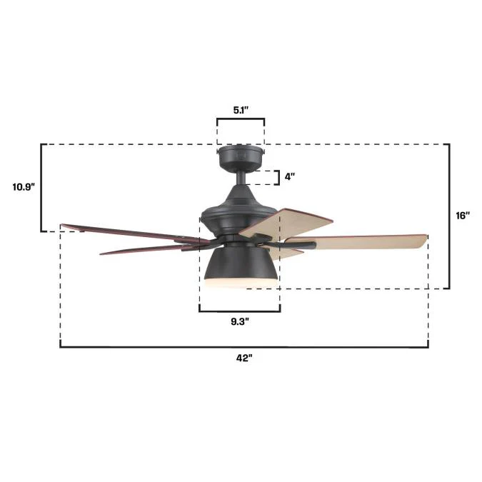 Nevada 42-Inch Indoor/Outdoor Ceiling Fan with Dimmable LED Light Fixture, Iron Finish - Image 9