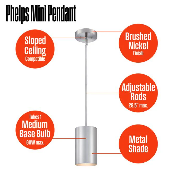 Phelps Brushed Nickel Indoor Mini Pendant - Image 6