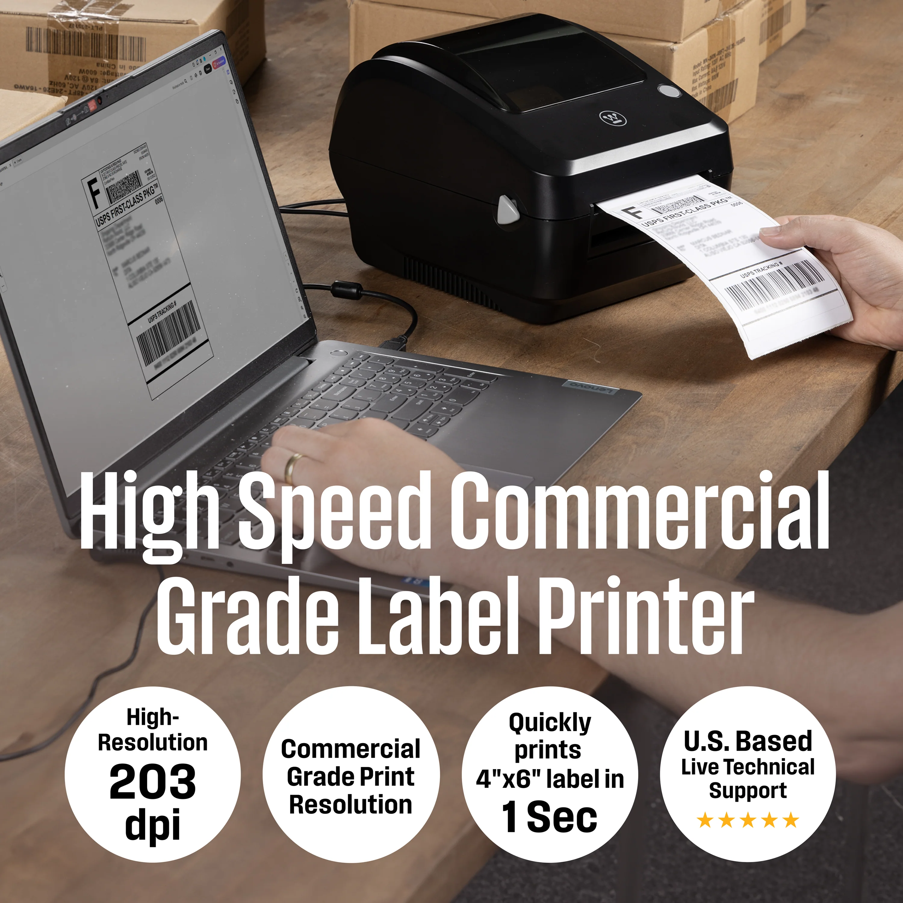 WHTP203e USB Direct Thermal Shipping Label Printer - Image 2