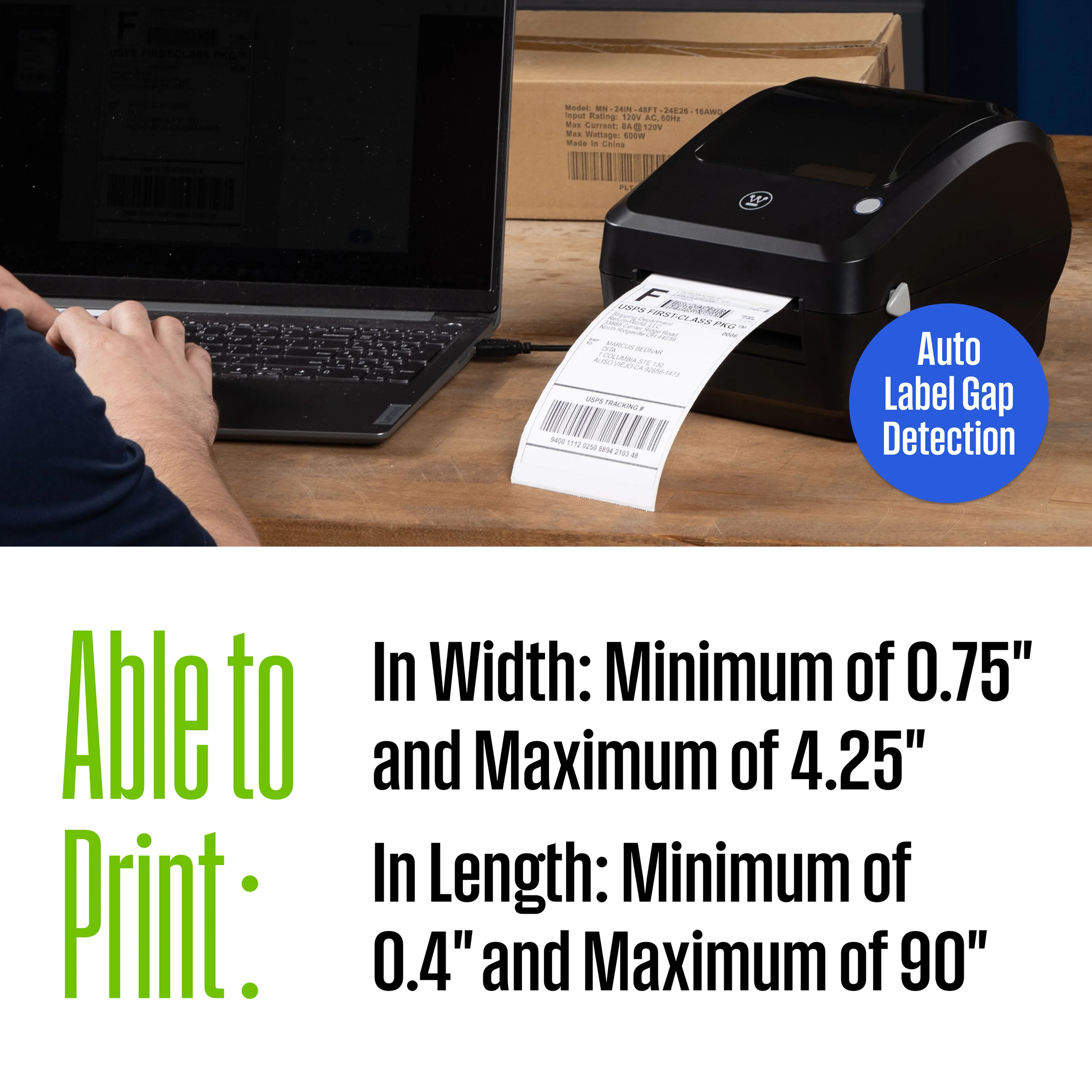 WHTP203e USB Direct Thermal Shipping Label Printer - Image 7
