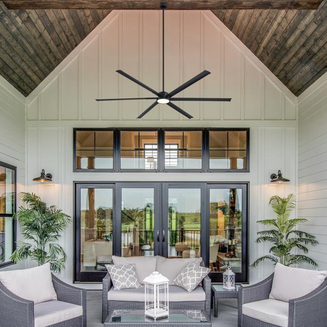 Widespan 96-Inch Indoor/Outdoor Industrial Ceiling Fan with Integrated Dimmable LED, Matte Black Finish - Image 3