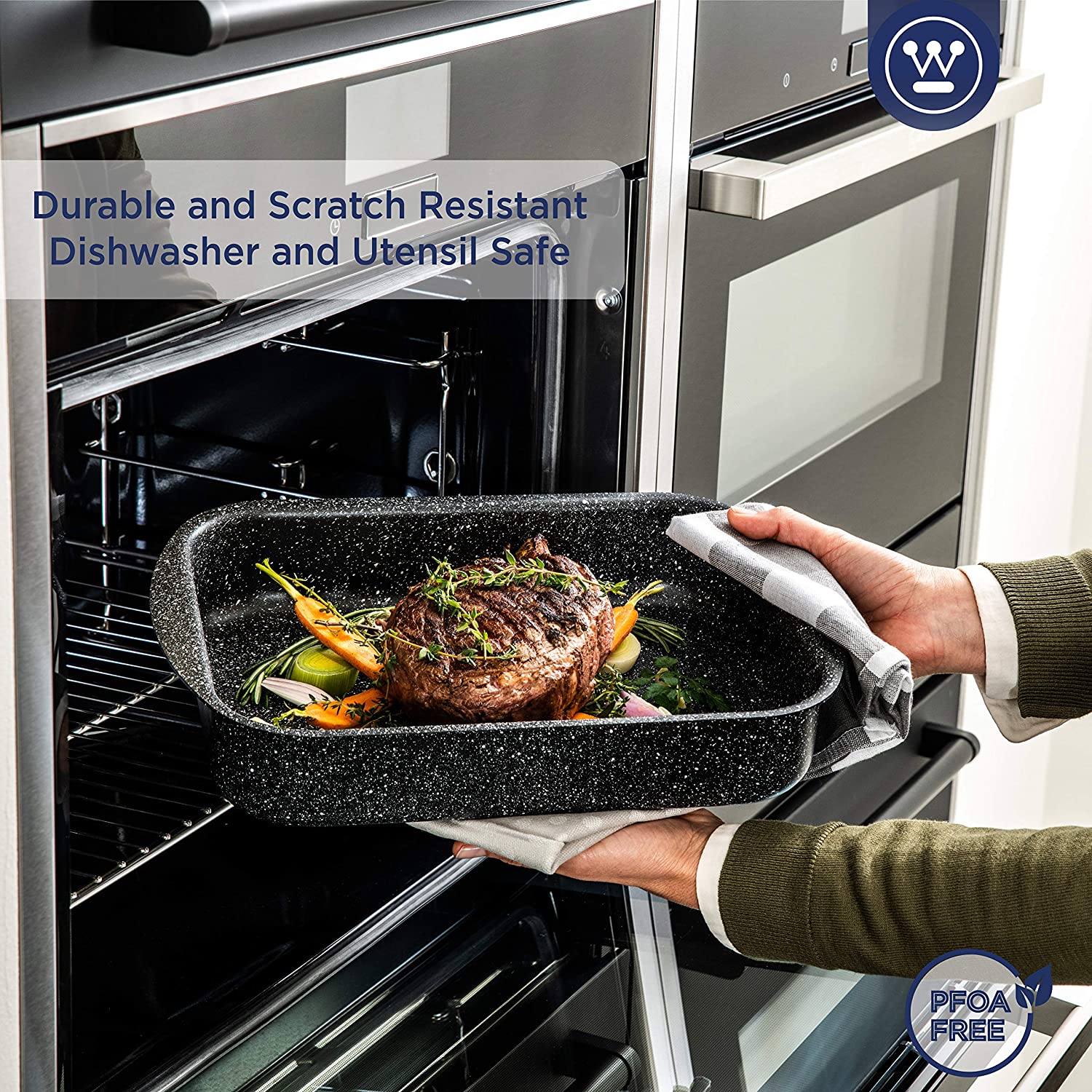 X-Large Black Marble Roasting Pan (15.7") - Image 3